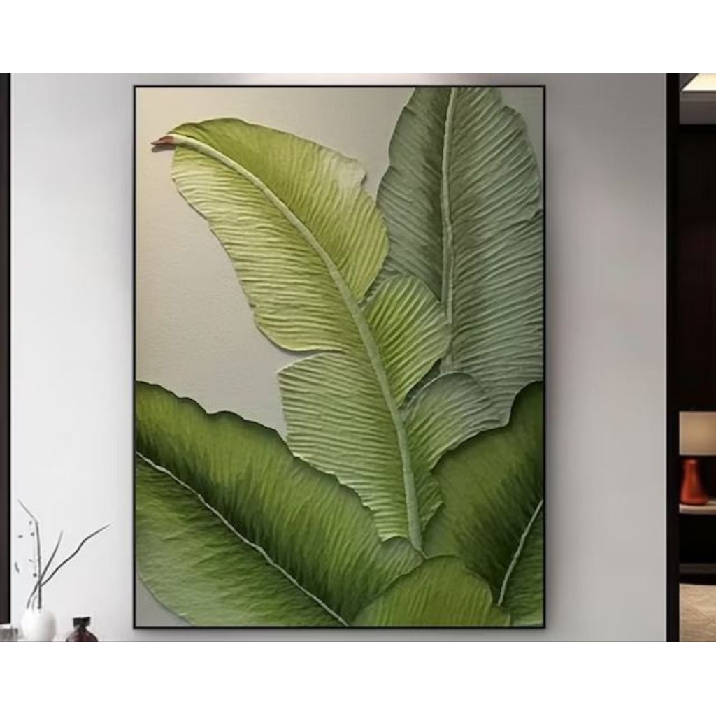 lukisan daun pisang minimalis - handmade kanvas akrilik