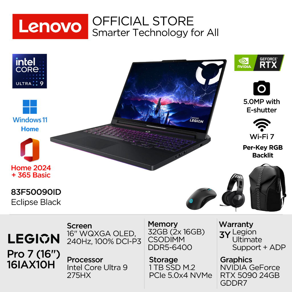 Lenovo Legion Pro 7i 16IAX10H 90ID Intel Core Ultra 9 275HX Win11 32GB 1TB SSD PCIe 5.0x4 NVIDIA RTX
