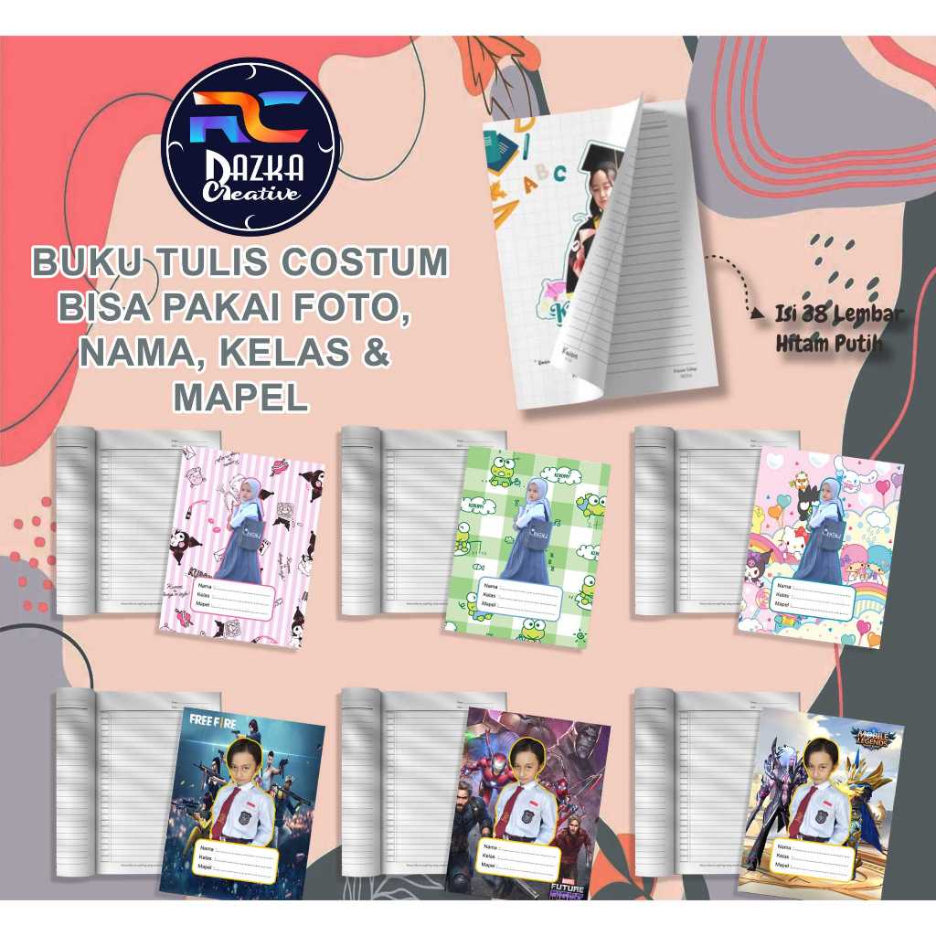 

BUKU TULIS CUSTOM SEKOLAH PELAJARAN REQUEST GIFT SOUVENIR HADIAH BERMANFAAT DESAIN