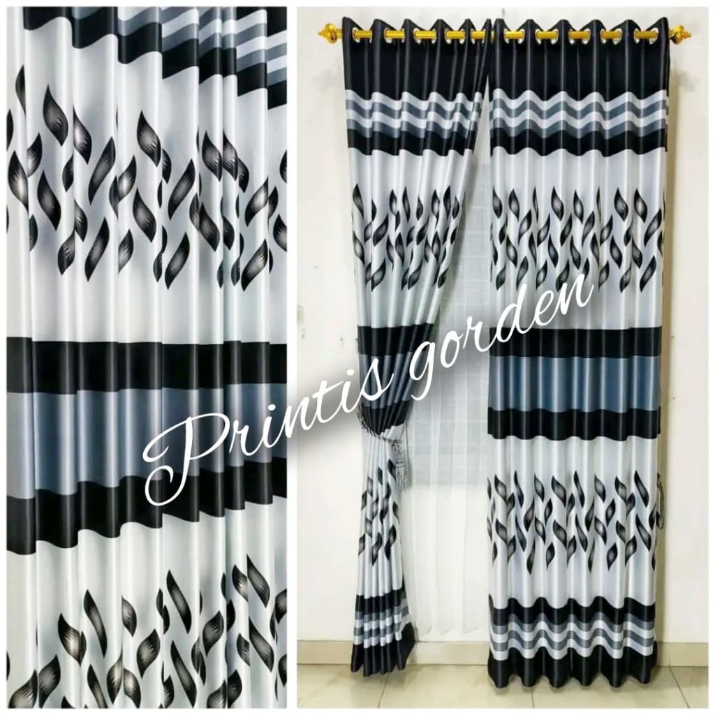 Gorden Jendela Pintu Kamar Tidur Blackout import Printing Warna Abu Hijau Tosca Ungu Coklat Merah