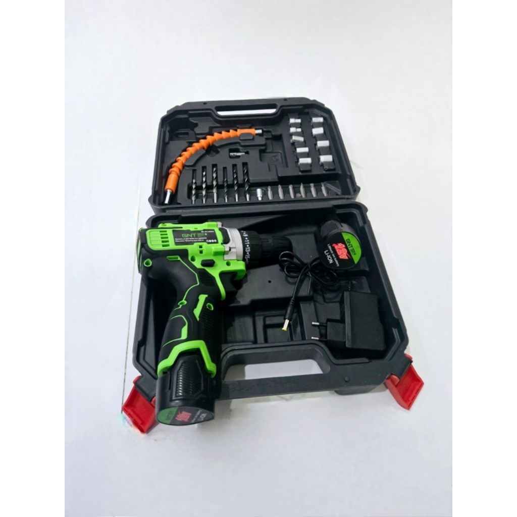 Mesin Bor Baterai Bor Listrik / Bor Beton Cas 2 Baterai Cordless Dril 12V GNT - GREEN