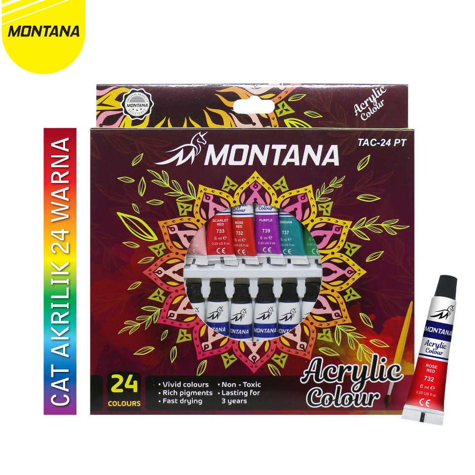 

COD MONTANA Acrylic Colour Cat Akrilik 24 Warna Rich Pigments Fast Drying TAC24PT
