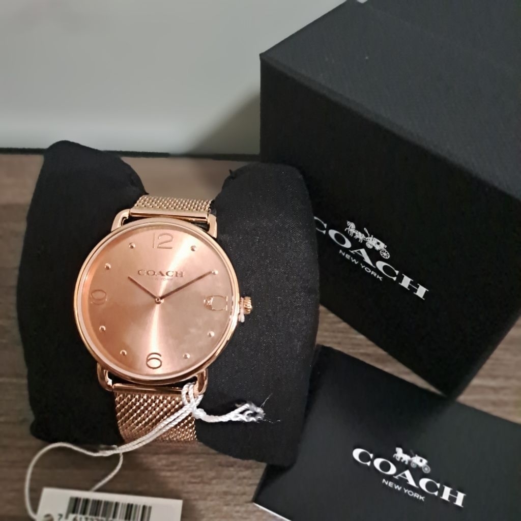 JAM TANGAN WANITA COACH ELLIOT LADIES MESH STRAP STAINLESS STEEL BLACK/ROSEGOLD