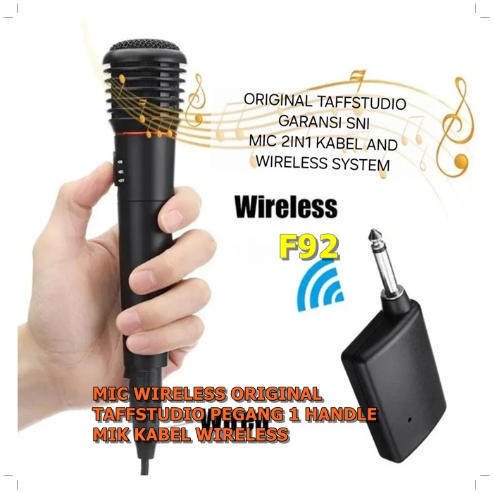 F92 MIC WIRELESS ORIGINAL TAFFSTUDIO PEGANG 1 HANDLE MIK KABEL WIRELESS SINGLE MIX WIRELES