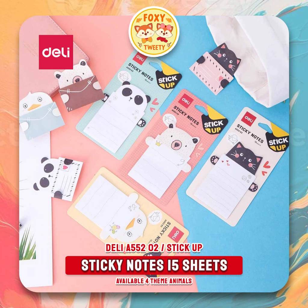 

Deli STICKY NOTES A552 Memo Tempel Fancy isi 15 sheets / EA55202 Stick Up Karakter Hewan Lucu