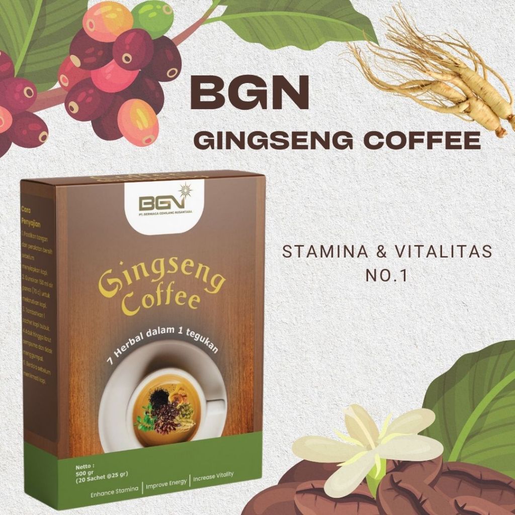 

BGN Gingseng COFFEE - Kopi Gingseng Stamina Pria 1 Box isi 20 sachet Original Herbal Alami
