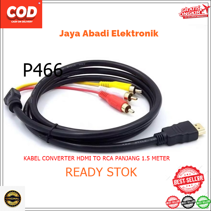P466 ORI CPD KABEL CONVERTER HDMI TO RCA PANJANG 1.5 METER 1,5 M 1080 AV TV HD DEKODER DVD KOMPUTER 