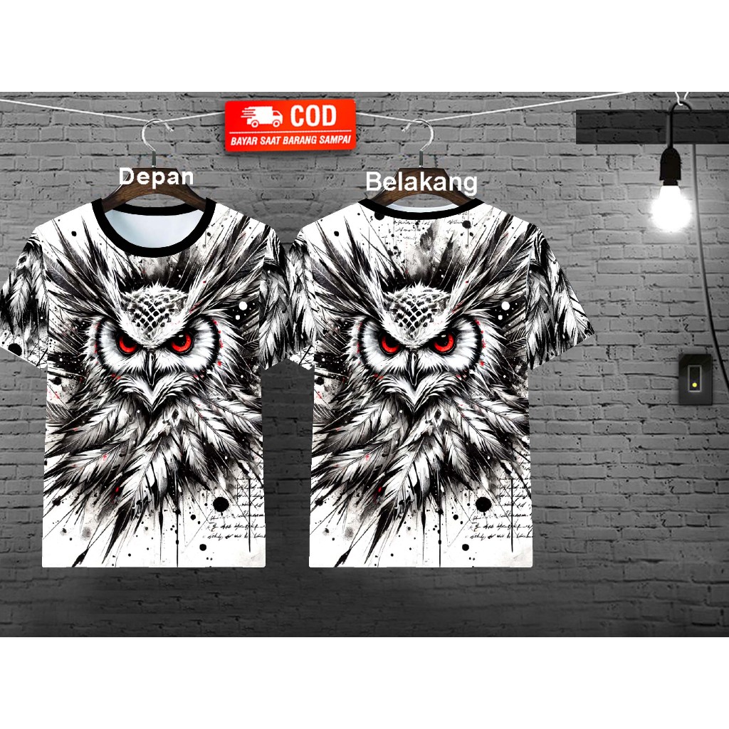 Kaos Distro Cowok Motif Owl Depan Belakang ada Sablon Untuk Pria Dewasa