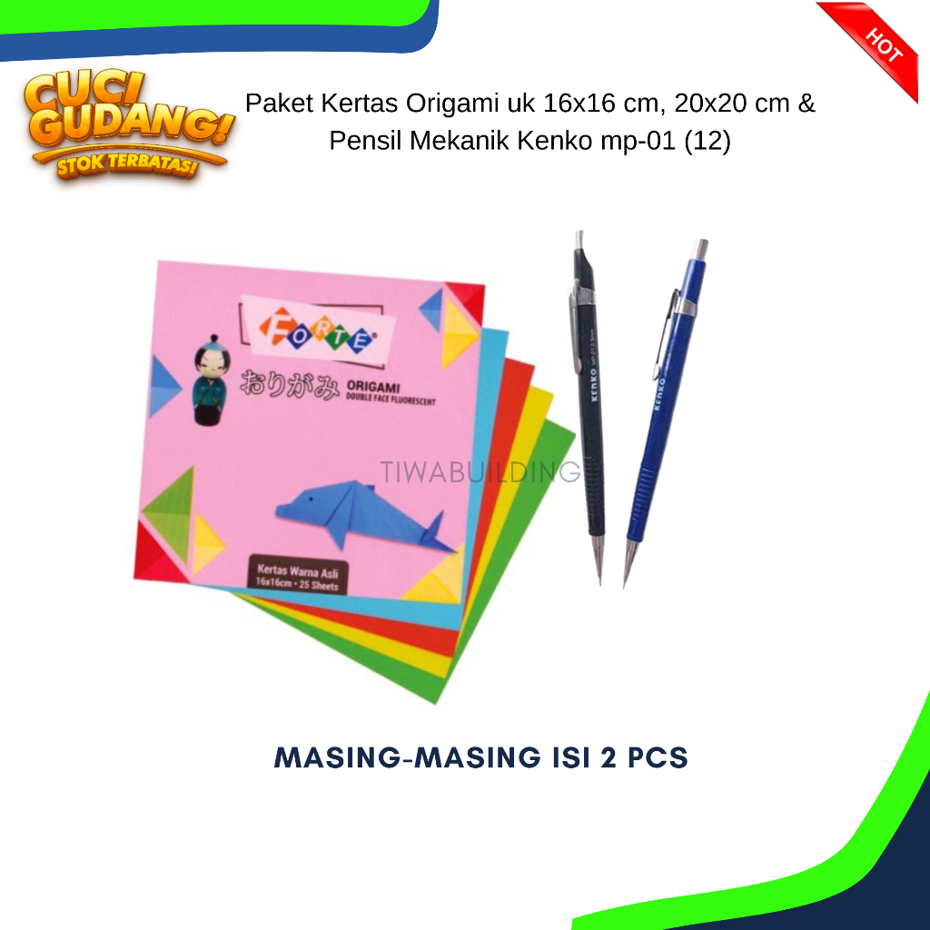 

PAKET KREATIF KERTAS ORIGAMI FORTE UKURAN 16X16 CM & 20X20 CM + PENSIL MEKANIK KENKO MP-01 (12) – MASING-MASING ISI 2 PCS