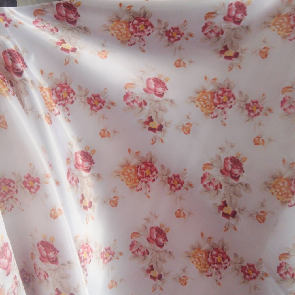 Kain Satin Silk Motif Mawar - (APT) - Satin Silk Motif Bunga - Kain Satin Velvet Premium - Bahan Sat