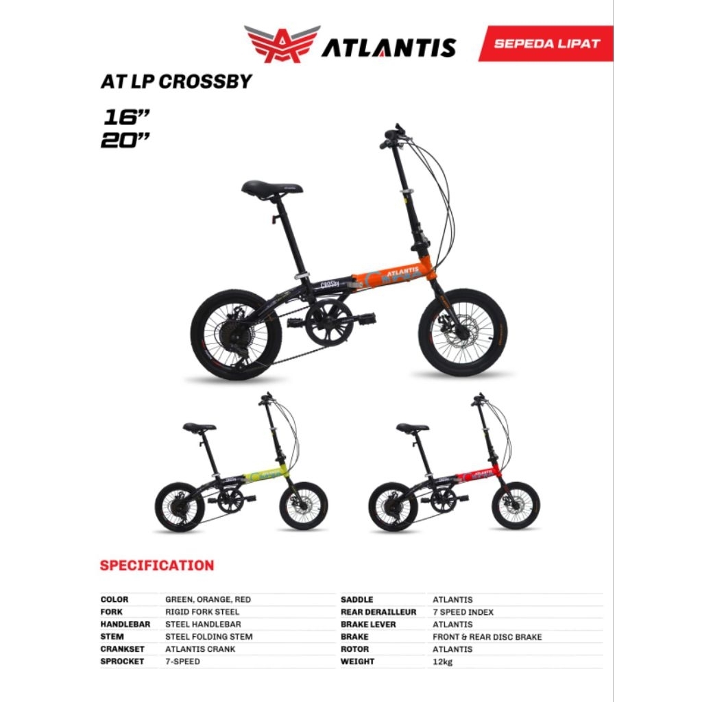 Sepeda lipat 20inch Atlantis Crosby 7speed