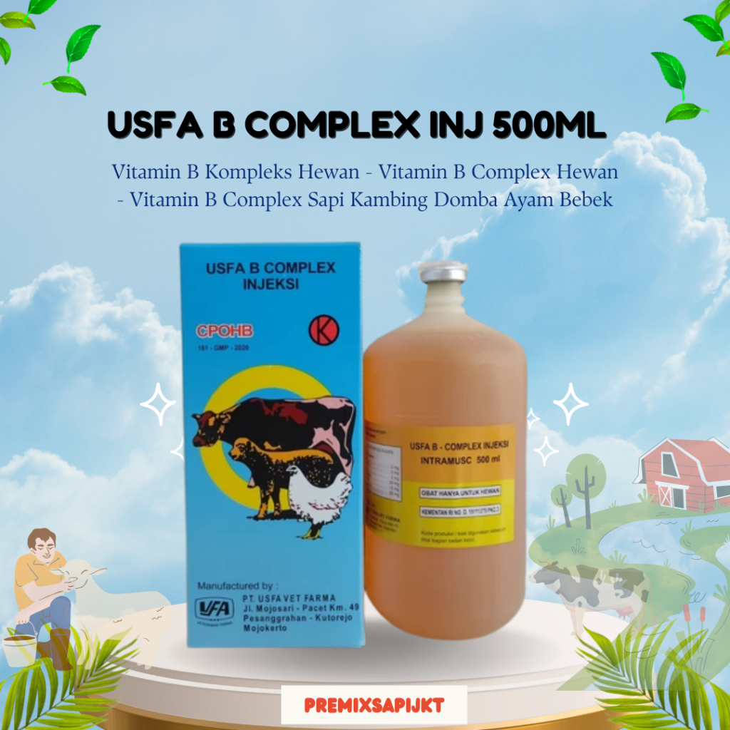 NEW USFA B COMPLEX INJ 500ML- Vitamin B Kompleks Hewan - Vitamin B Complex Hewan - Vitamin B Complex