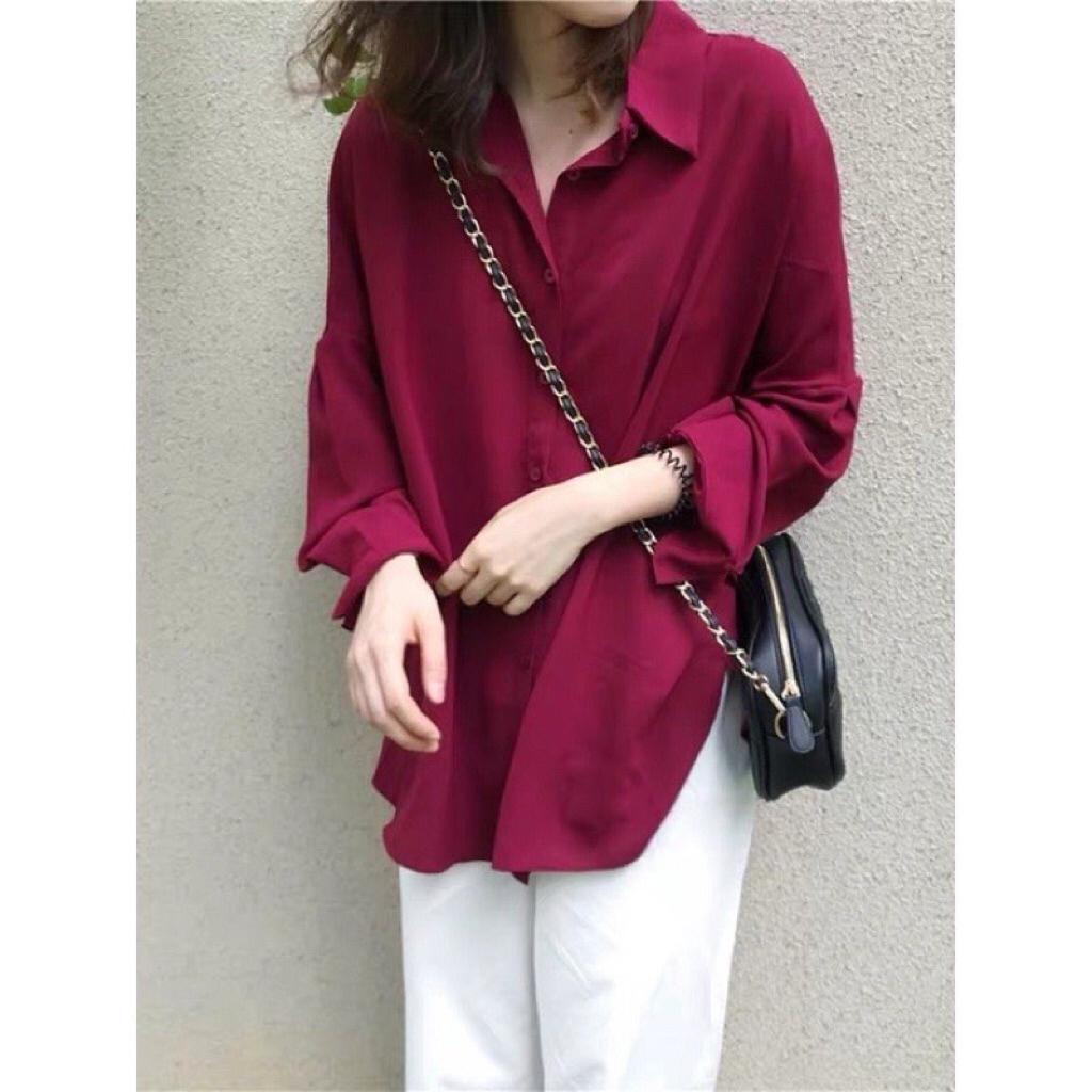 Kemeja Wanita Korea Polos Oversize Bahan Katun Import / Atasan Kemeja Oversize Import