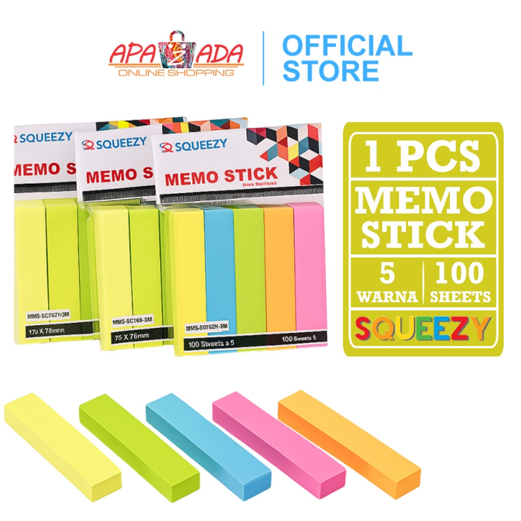 

Apazada - Sticky Note Warna Strip 100 Lembar / Memo Stick Squeezy 5 Warna MMS-SQ7676-5M