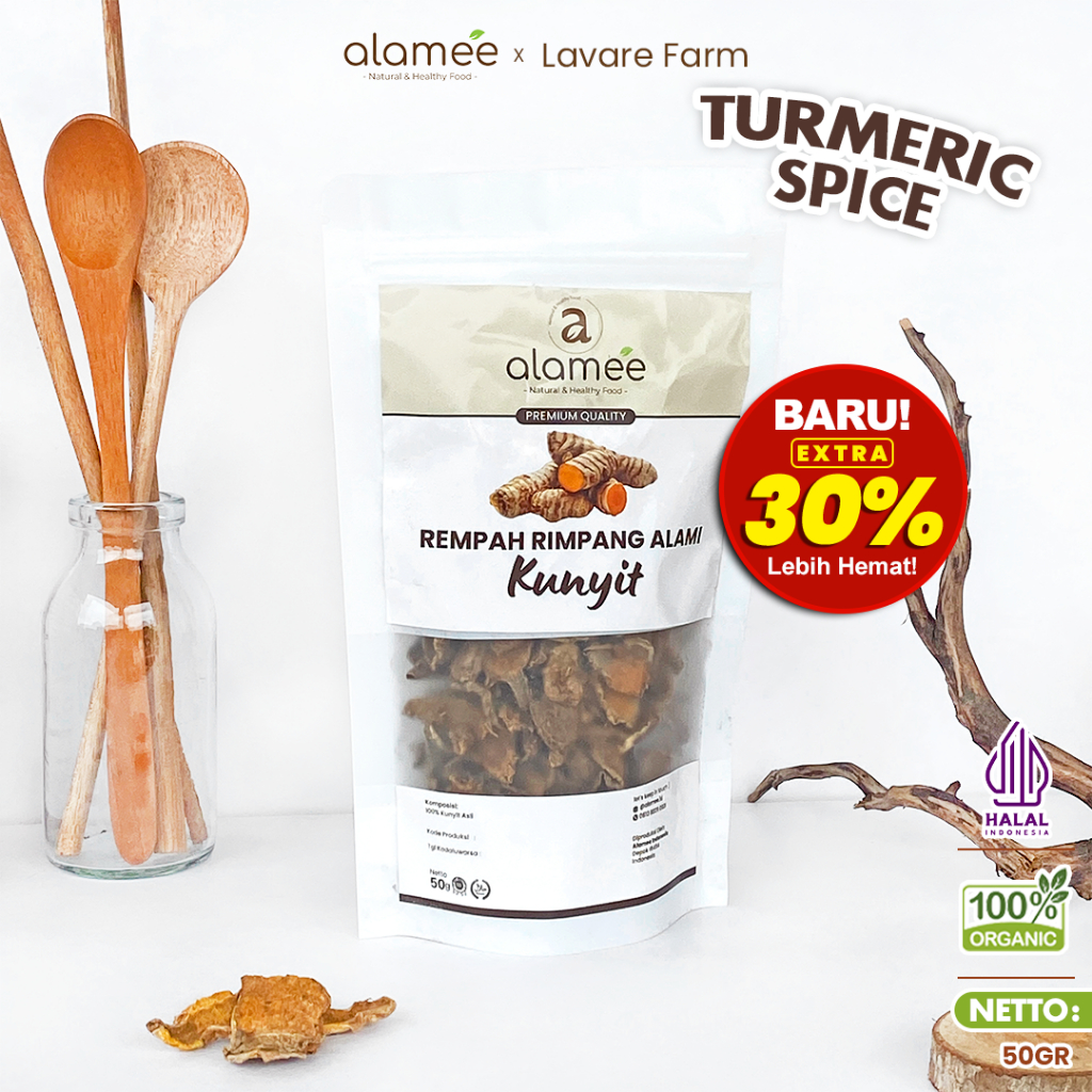 

ALAMEE Kunyit Kering Dried Turmeric Iris Rempah Rimpang Organik Alami Kunir Bumbu Seasoning 50gr BUMA