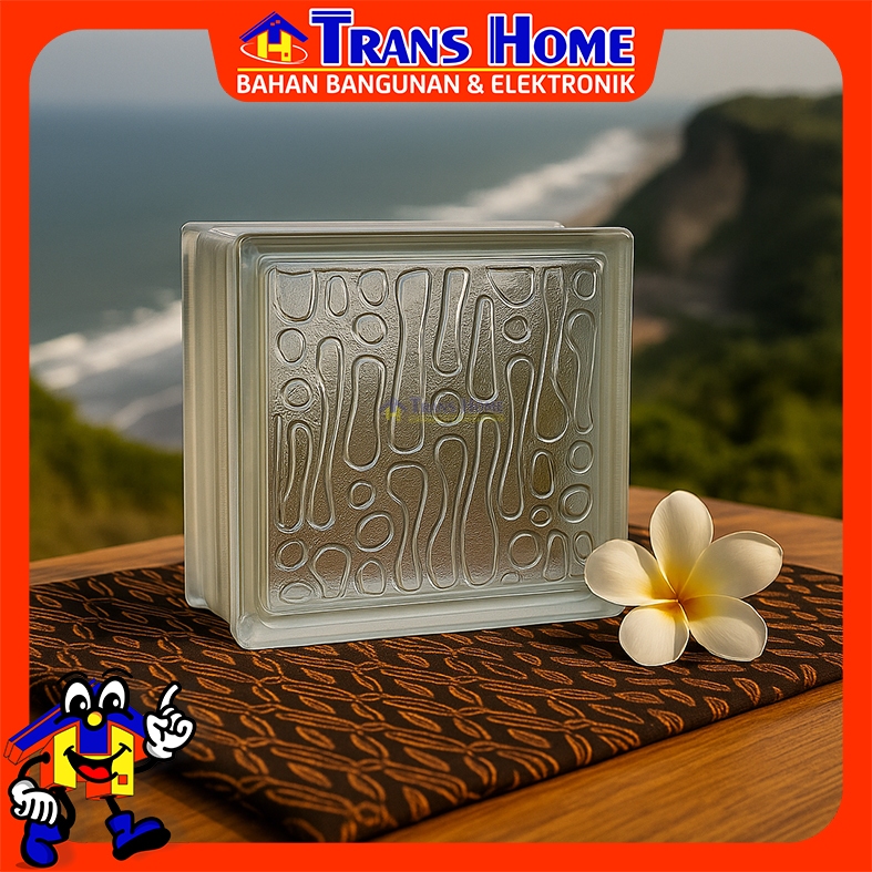 GLASS BLOCK MULIA PARANG 19 x 19 cm | Kaca Blok Motif Batik Artistik Elegan | Sekat Estetik Pencahay
