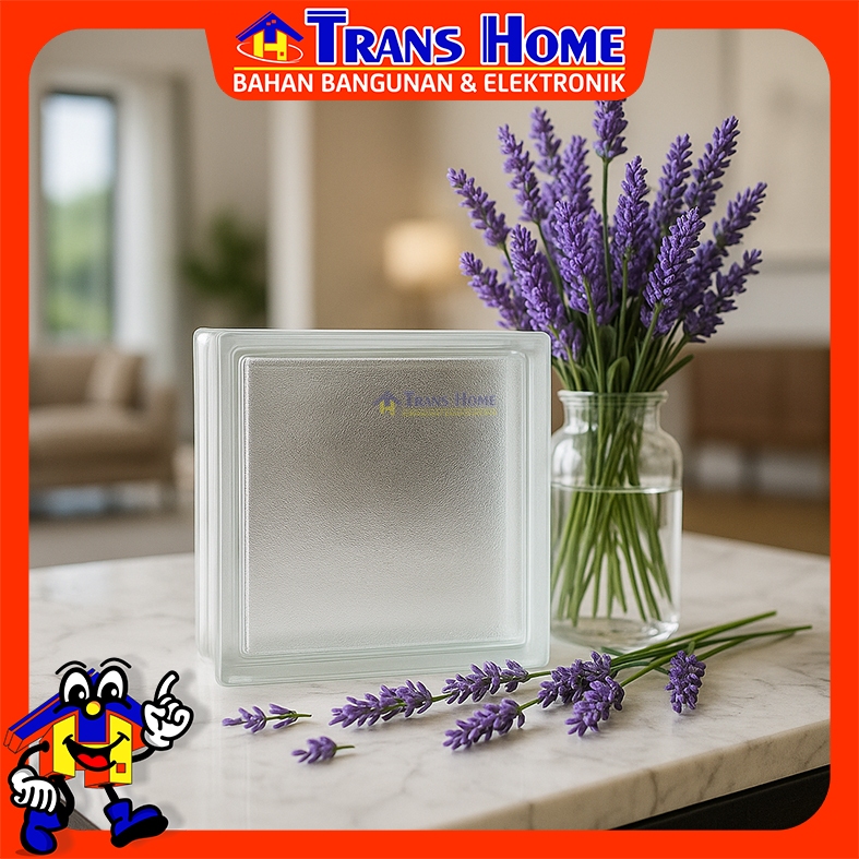 GLASS BLOCK MULIA MIST 19 x 19 cm | Motif Embun Bening Elegan | Bata Kaca Penerangan Minimalis Estet