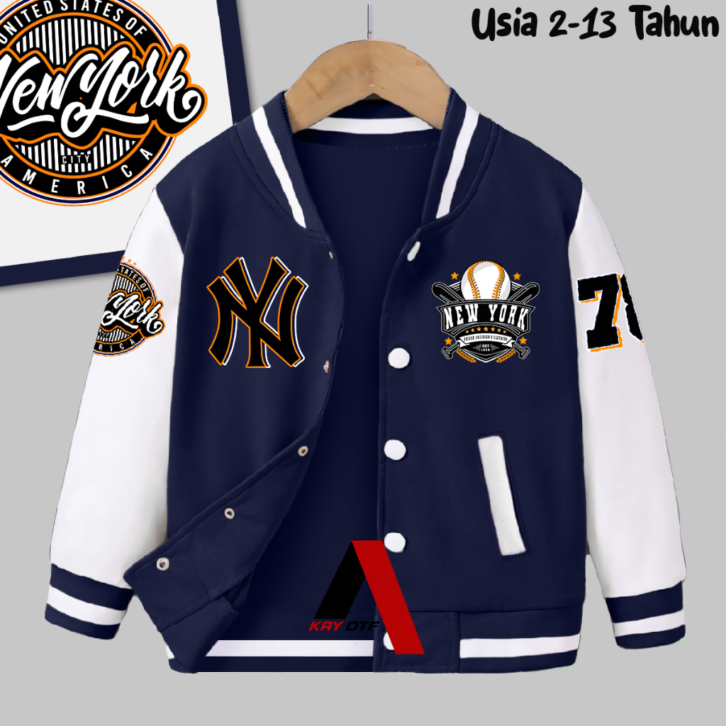 NEW BESTPROMO Jaket Varsity Anak Logo NY Baseball Laki Laki Perempuan Usia 2 - 13 Tahun Jacket