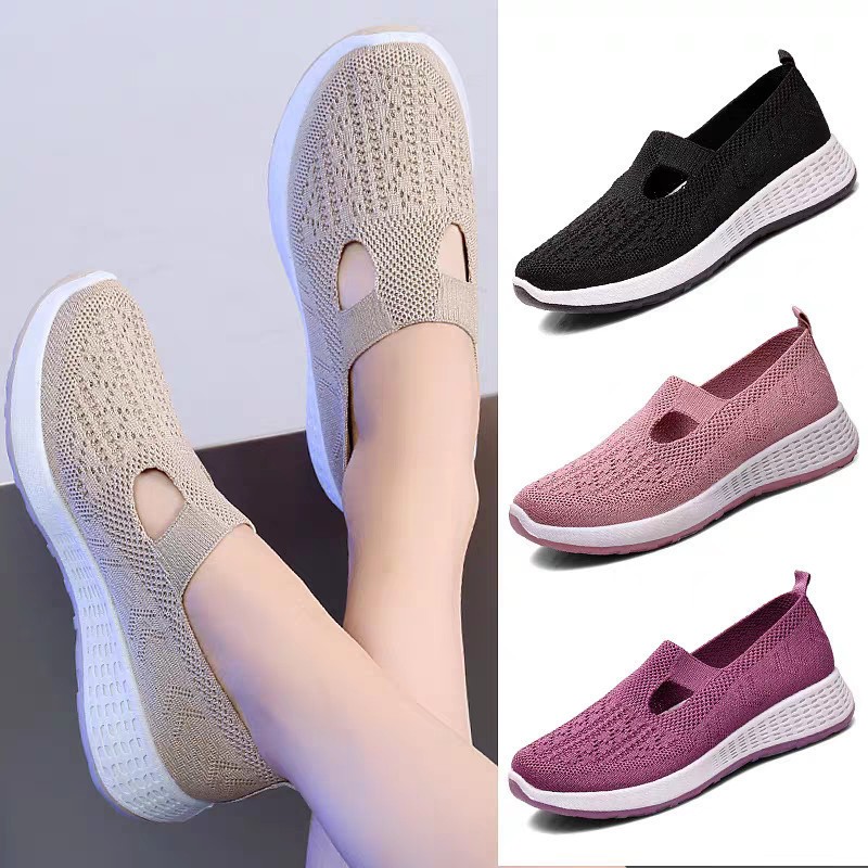 LVR LV0326 Sepatu Slip On Wanita Sepatu Rajut Flyknit