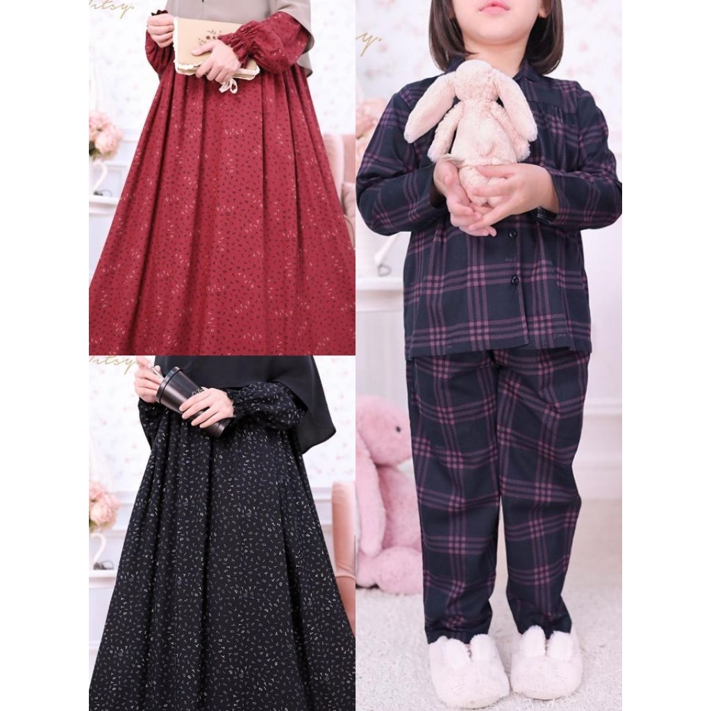DITSY JUNI 2025 DITSY FONT MAROON Size S , FONT JETBLACK size S , LITTLE SIDRA PAJAMAS size 7 ,  SOC