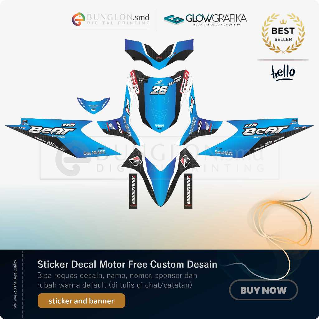 DECAL STIKER MOTOR CUSTOM HONDA BEAT KARBURATOR EDISI DP 26 BIRU