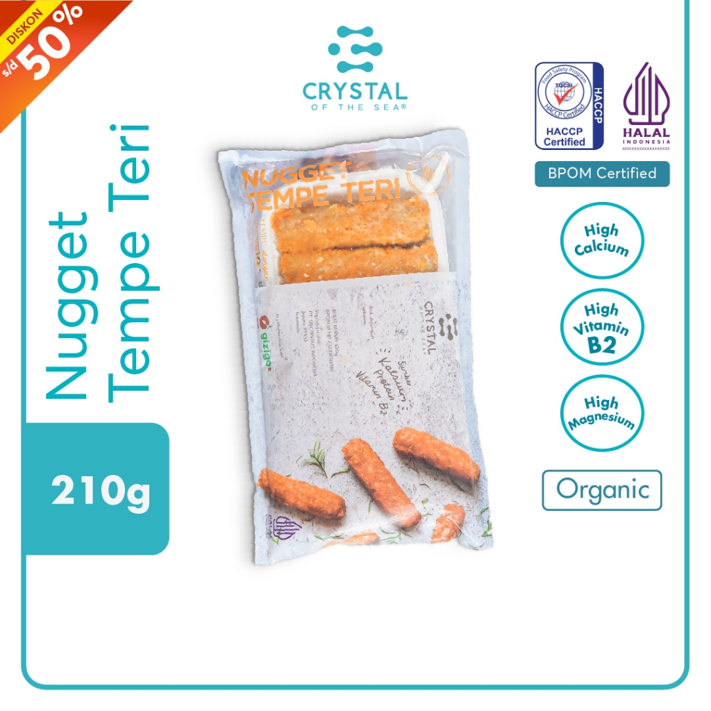

(PAXEL ONLY SUDAH BERIKUT ONGKIR) Crystal of the Sea - Nugget Tempe Teri 210g / Nuget / Tinggi Protein, Omega 3, Kalsium, Vitamin B2, Antikoksidan & Magnesium / Protein Hewani & Nabati / Bekal Praktis Anak Sekolah / Lauk Sehat / Wortel