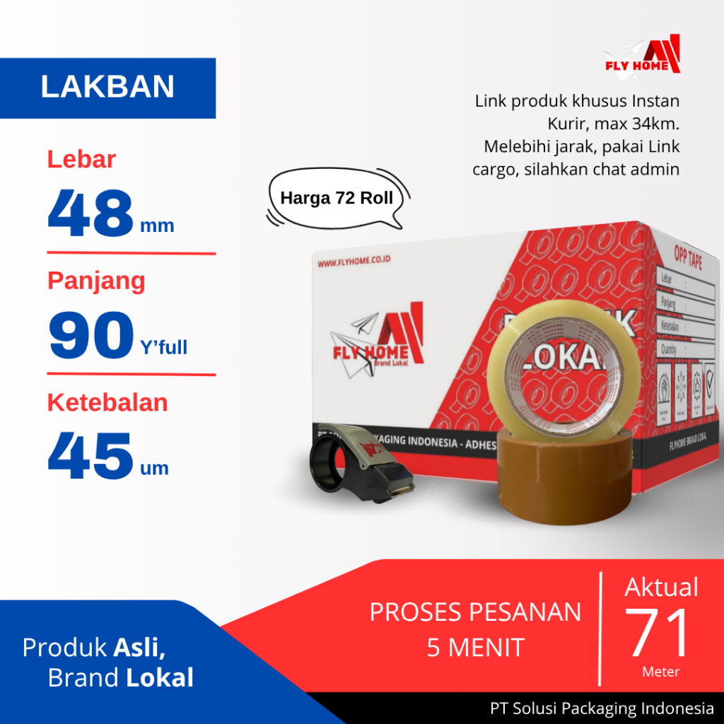 

FLYHOME Lakban bening coklat 90yard 2inci 48x90 yard 1dus 72roll ukuran FULL INSTAN