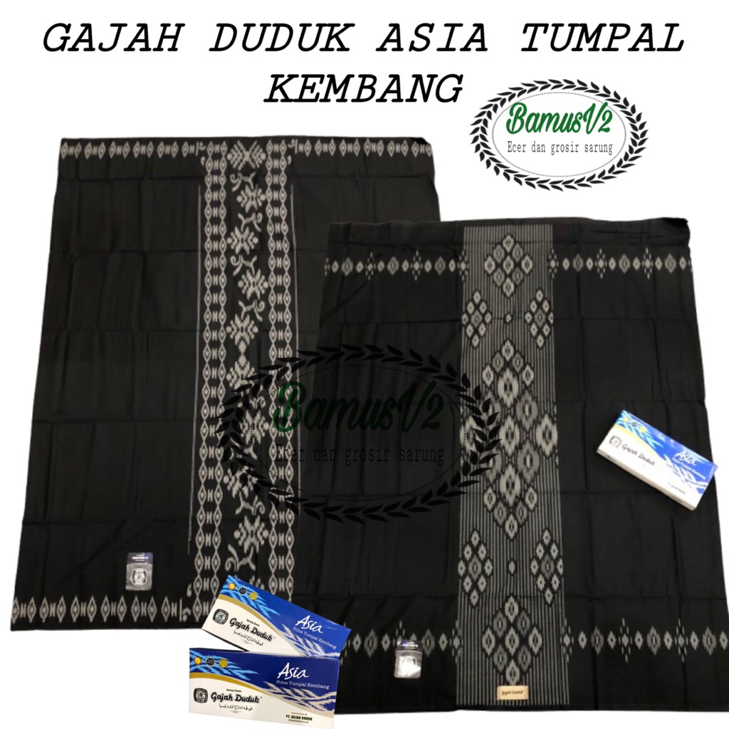 SARUNG GAJAH DUDUK ASIA POLOS TUMPAL KEMBANG (BLACK SERIES)