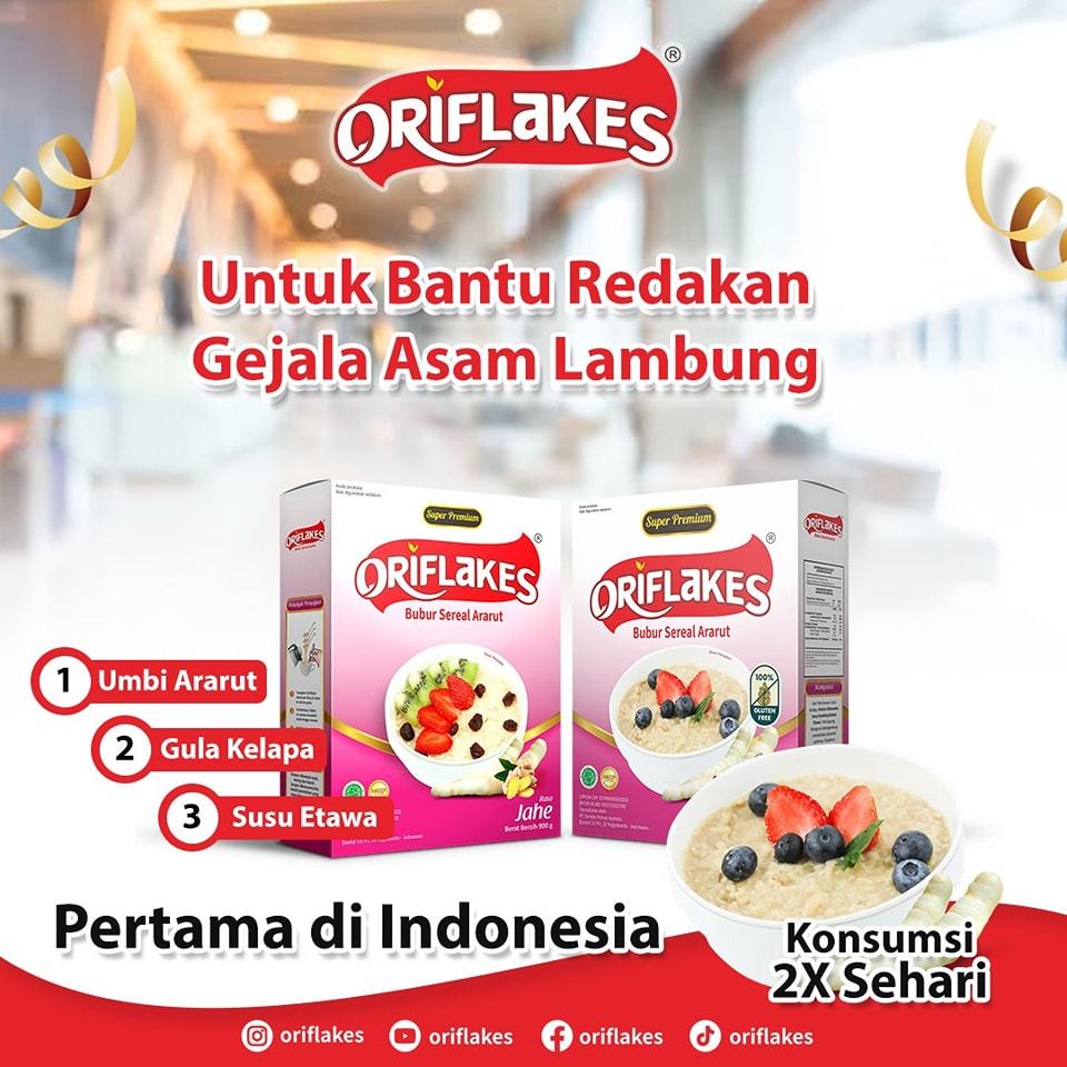 

Oriflakes Original Gastro Slim Sereal Umbi Garut Solusi Asam Lambung Maag & Gerd 350 Gr