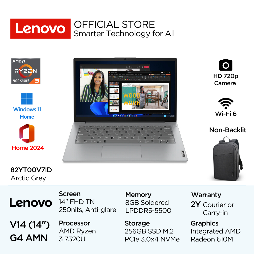 Lenovo V14 Gen 4 AMN V7ID AMD Ryzen 3 7320U Win11 Home 8GB Soldered 256GB SSD 14" FHD TN 250nits 45%