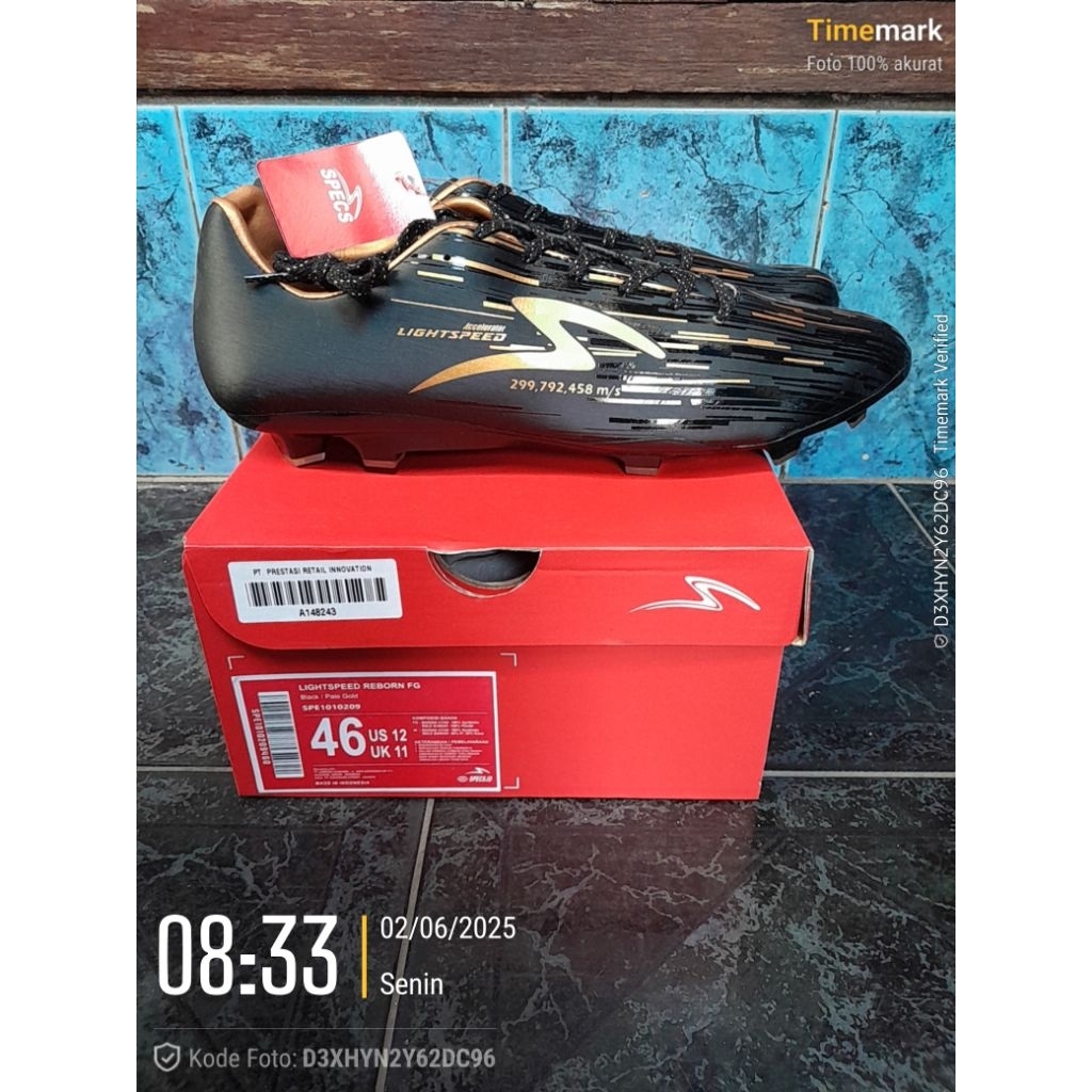 Sepatu bola specs lightspeed reborn FG black pale gold original size 46