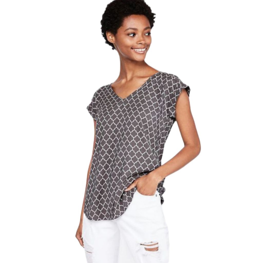 E*PRESS WOMEN QUATREFOIL V-NECK GRAMERCY BLOUSE / Blouse wanita original branded / Atasan wanita bra