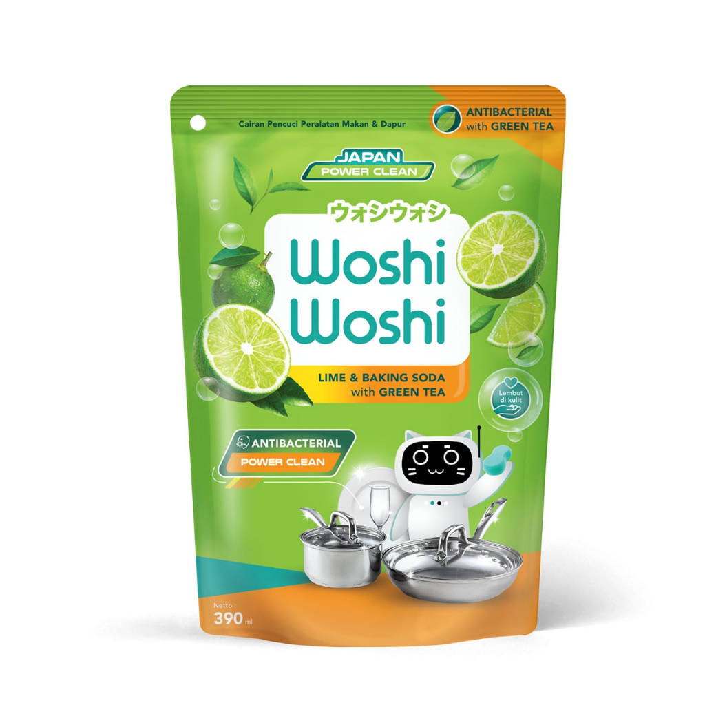 WOSHI WOSHI DISH WASH LIME & BAKING SODA WITH GREEN TEA REFIL 390ML