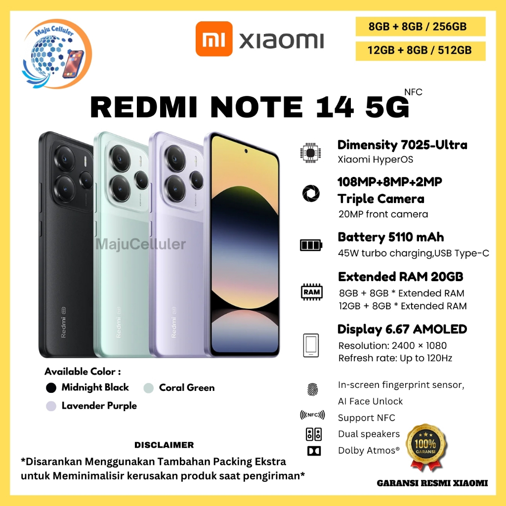 HP XIAOMI NOTE 14 5G 12/512GB, dan NOTE 14 5G 8/256GB (GARANSI RESMI XIAOMI 1 TAHUN)