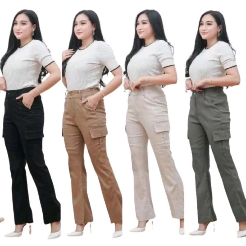 Celana cutbray wanita highwaist kekinian celana panjang cargo wanita bahan import premium cod