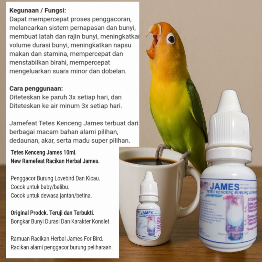 Vit Alami Lovebird. Tetes Kenceng James. Jamefeat Racikan Alami For Bird. Untuk Burung Lovebird.
