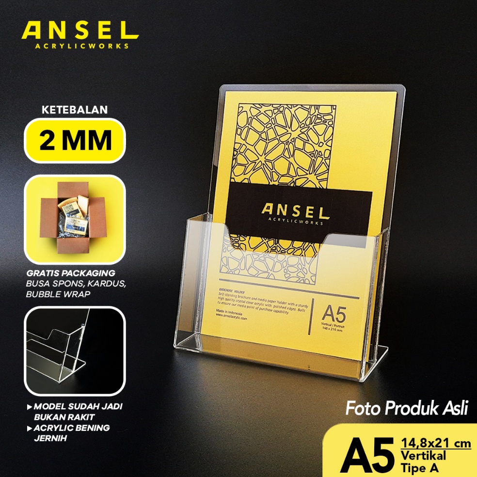 

KODE R56A ANSEL Tempat Brosur Akrilik Acrylic Flyer Stand Holder A5 Tipe A Bening