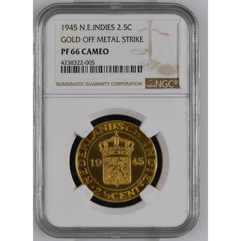Koin Emas Indonesia Netherlands East Indies 2 1/2 Cents Gold Off Metal Strike NGC PF66
