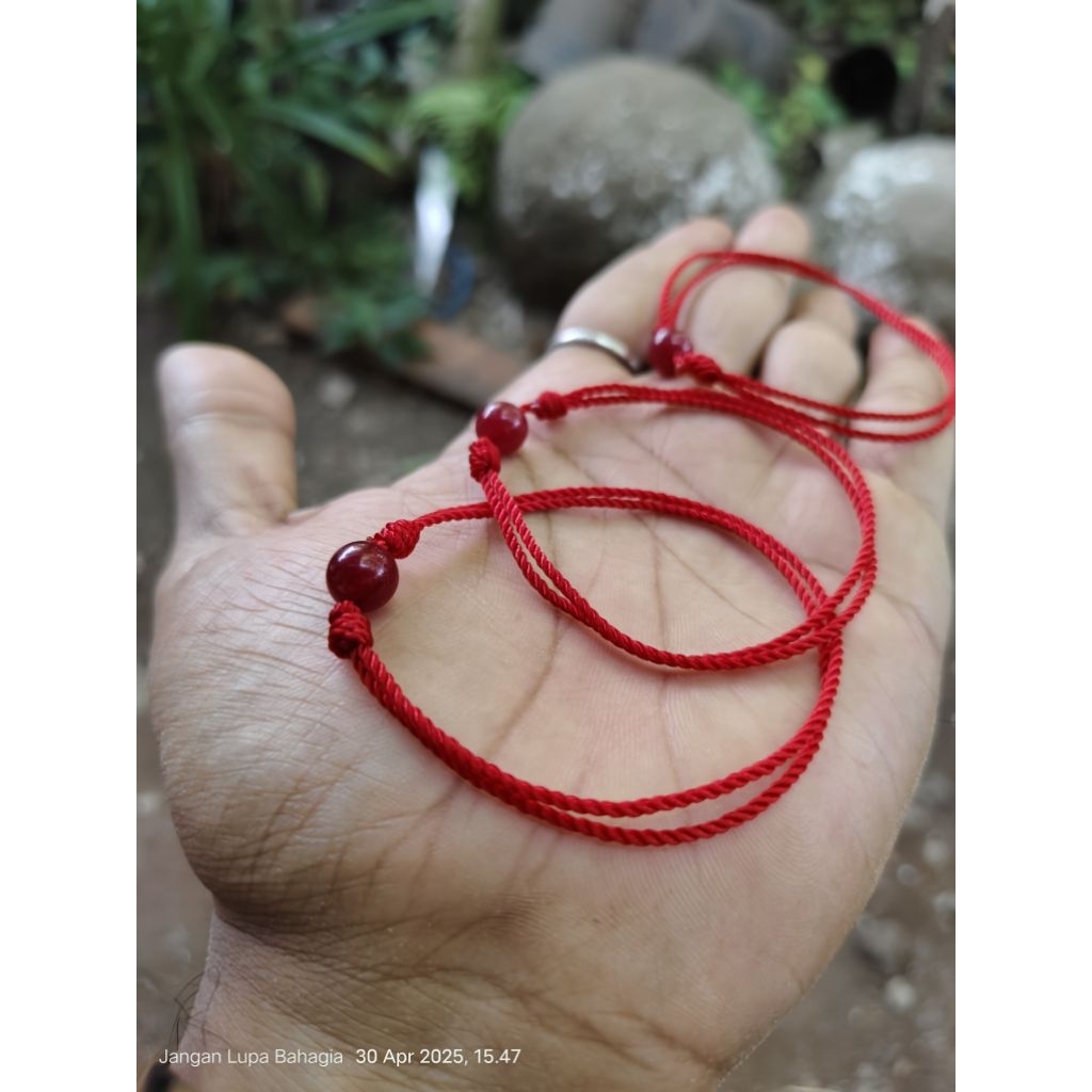 Gelang keberuntungan giok merah cinabar tali nylon premium tidak luntur