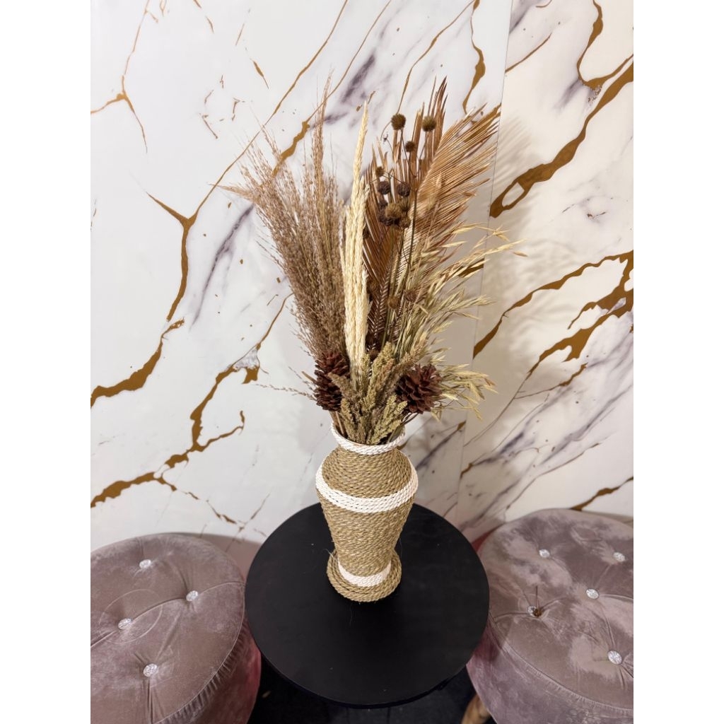 PAKET HEMAT DEKORASI RUSTIC AESTHETIC Vas 25cm dan 30CM/ paket bunga kering daun sikas  hampers