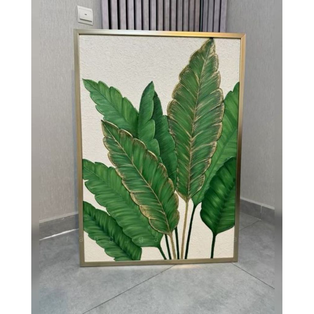hiasan dinding lukisan daun pisang minimalis aesthetic modern