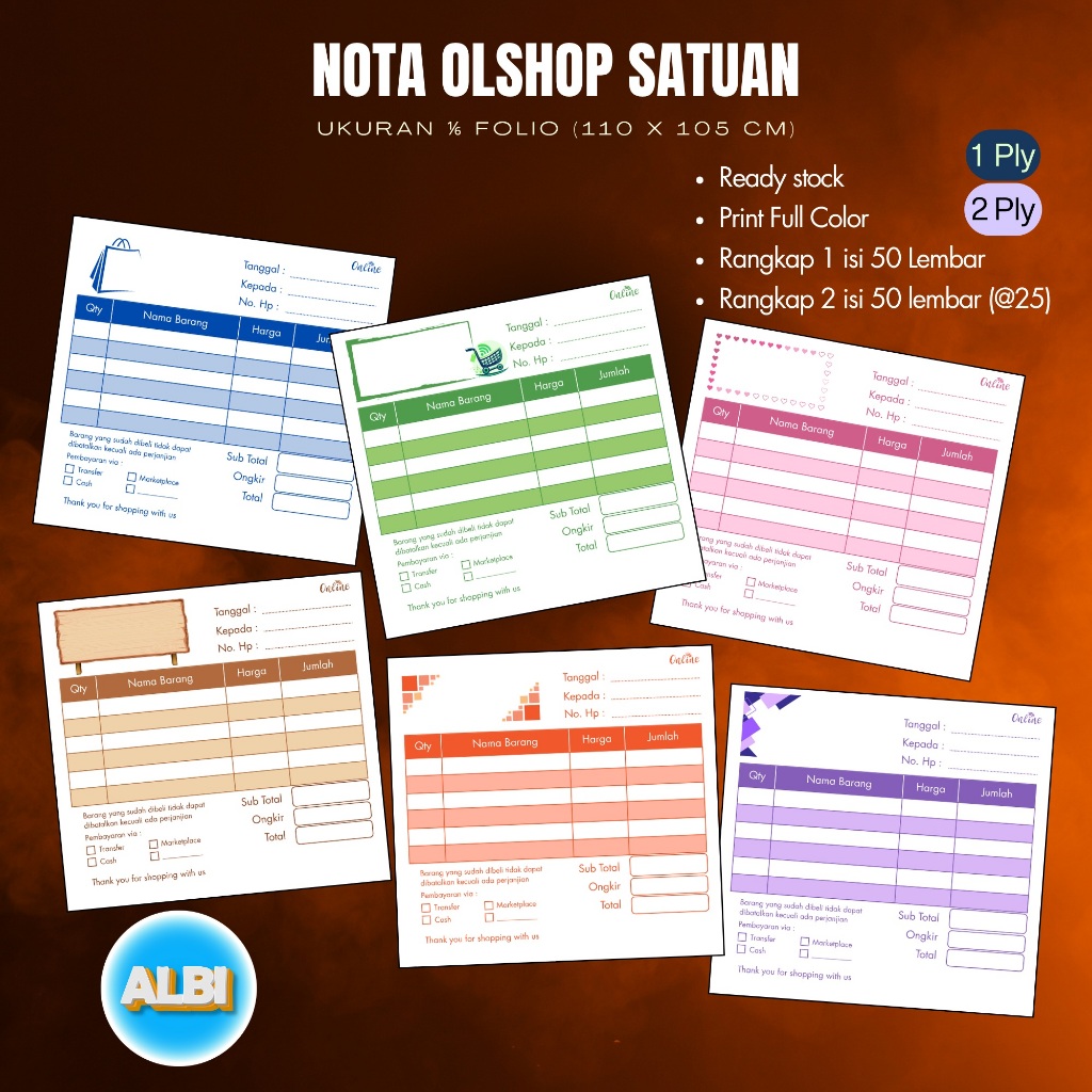 

NOTA OLSHOP / NOTA MINI 1/6 folio 1ply 2ply READY STOCK