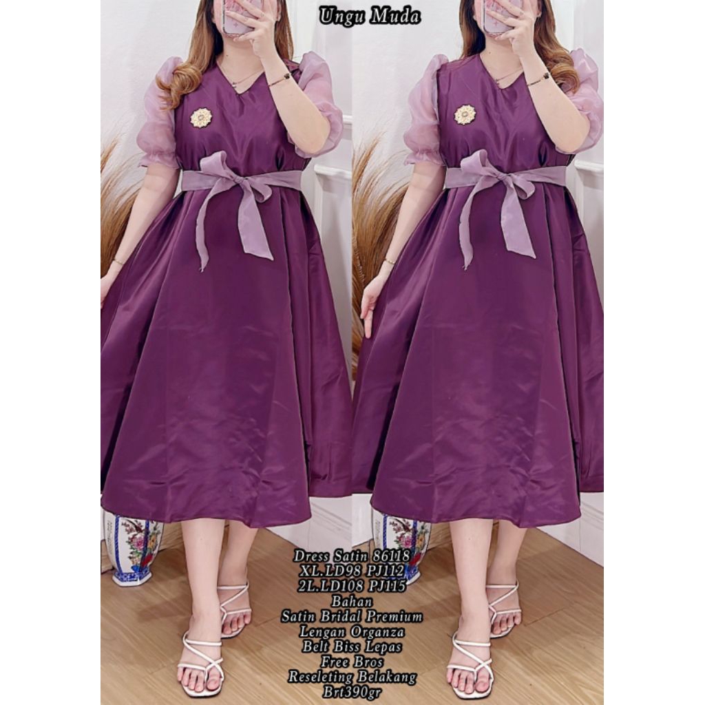 dress satin jumbo / baju kondangan/ dress pesta mewah wanita