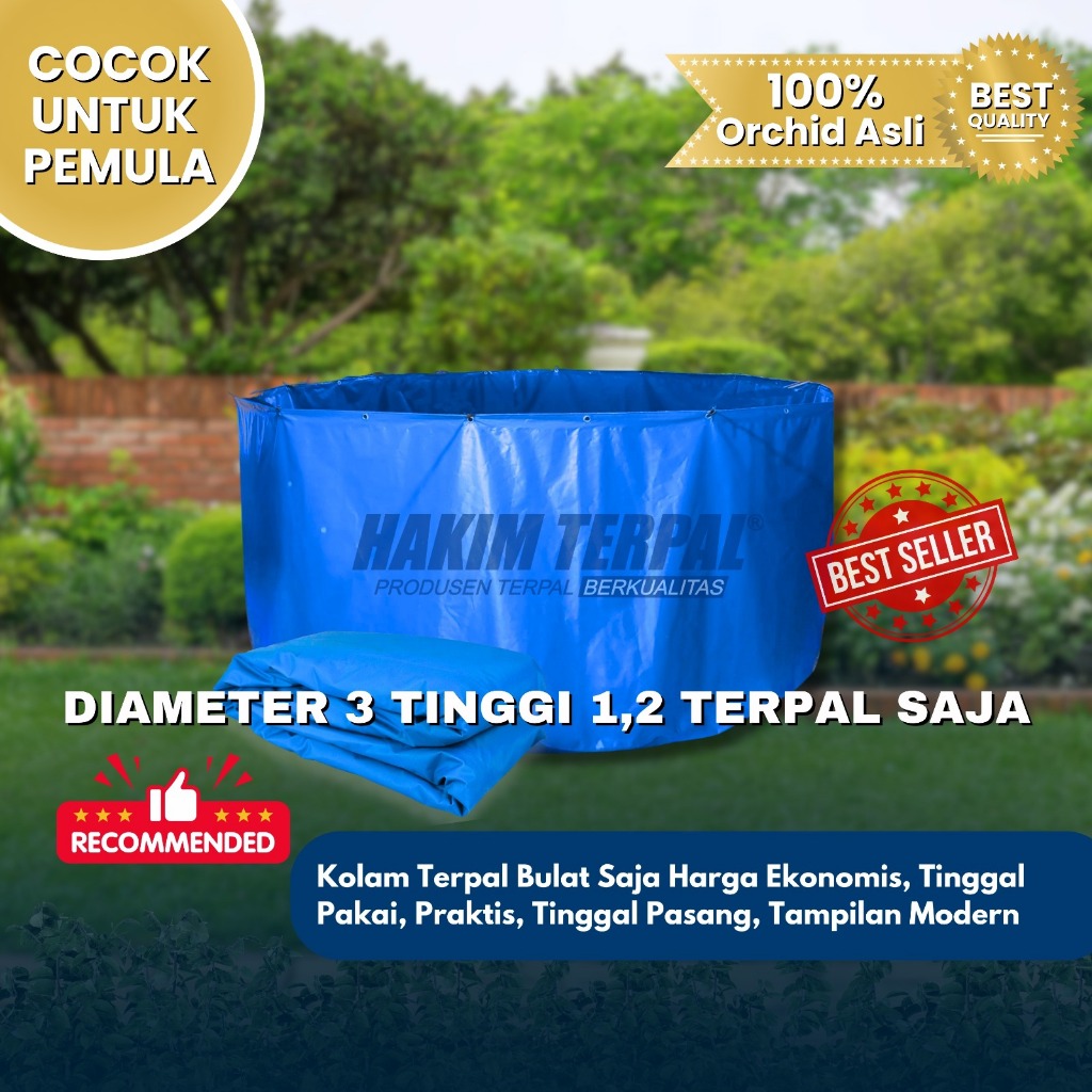 (Terpal Saja) Terpal Kolam Bulat D3 T 1,2 m Bahan Orchid Semikaret