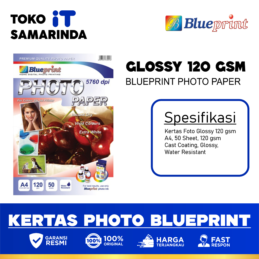 

Kertas Foto / Kertas Glossy / Glossy Photo Paper BLUEPRINT A4 120gsm