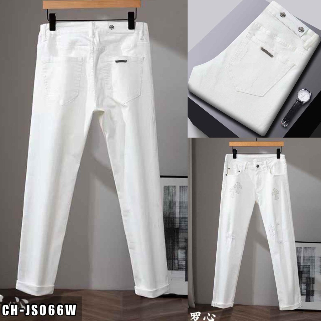 celana panjang jeans putih pria bermotif casual import/celana jeans panjang pria branded