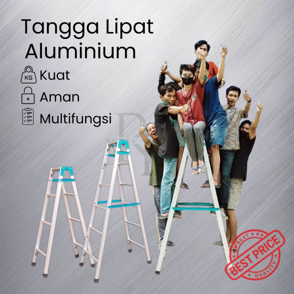 Tangga Lipat Aluminium 3 Meter Super Tebal Berkualitas Silver & Hitam