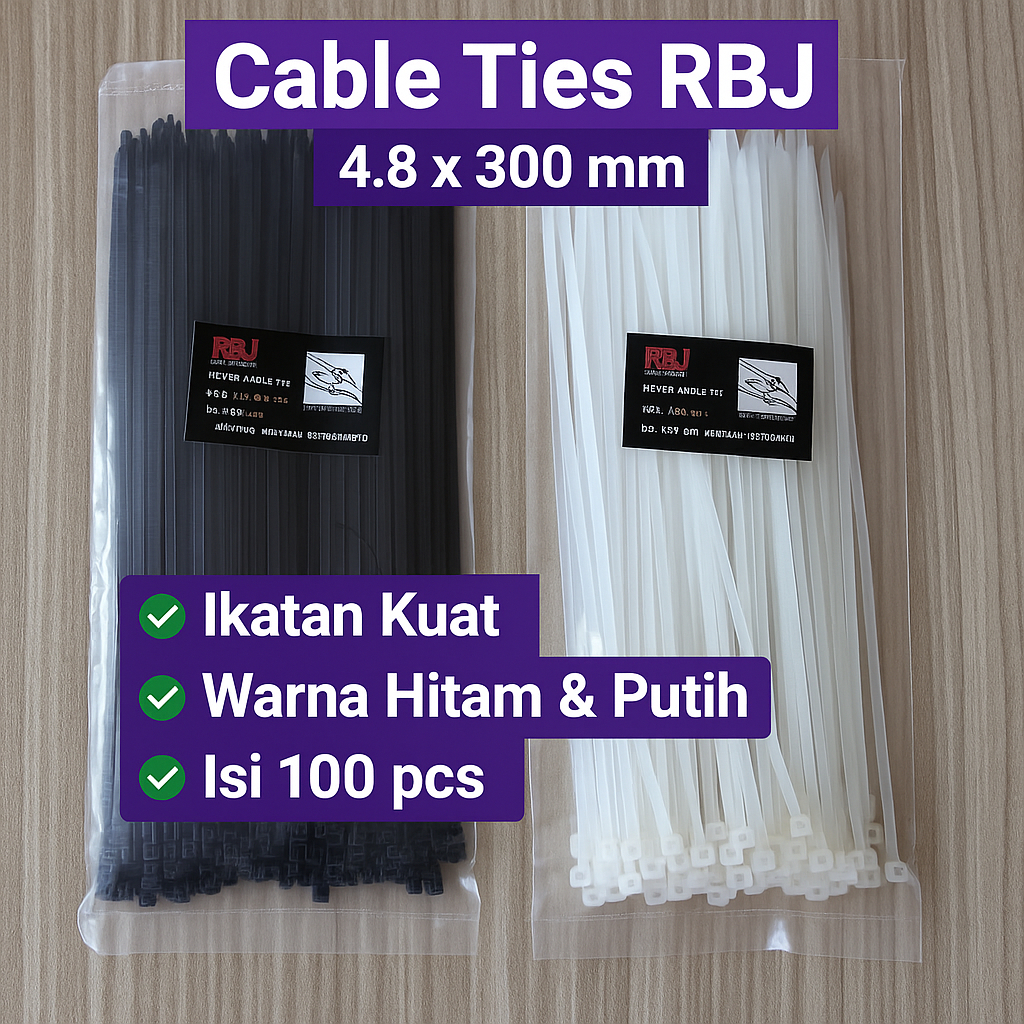 

Kabel Ties RBJ 4.8 x 300mm | Cable Ties Hitam & Putih - Kuat & Tahan Lama