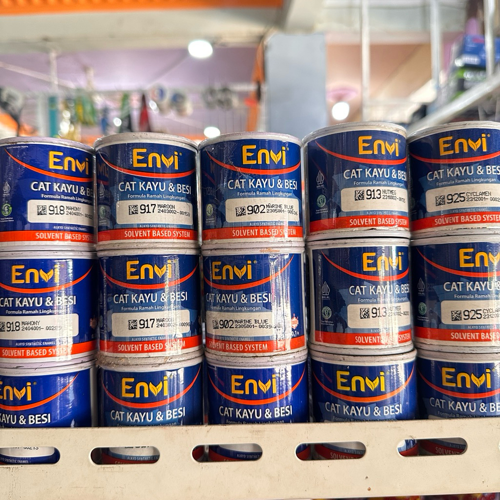 

CAT MINYAK KAYU DAN BESI KECIL 100CC/CAT MINYAK ENVI KECIL 100ml warna hitam putih hijau biru merah coklat ungu kuning