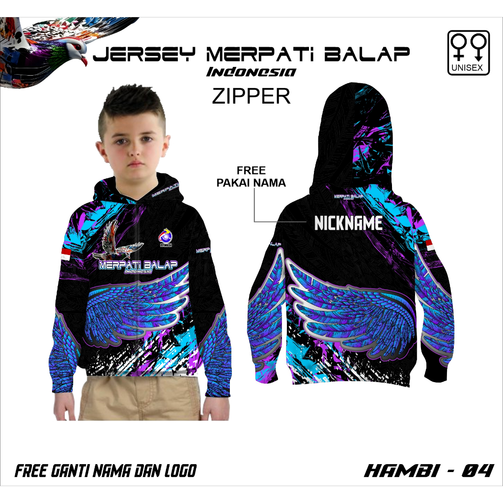 Jersey hoodie zipper anak kaos merpati balap baju merpati balap sayap free custom nama